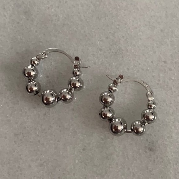 Modest Lu Jewelry - Sterling Silver Beaded Chunky Hoop Earrings Brand New